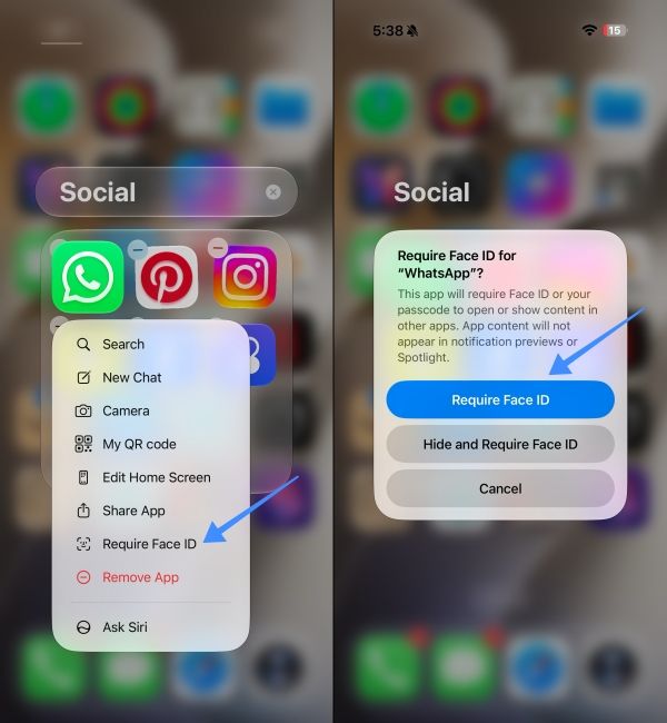 Tap on Require Face ID option on iPhone