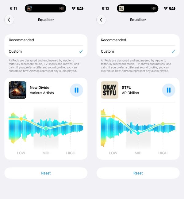 Testing the new custom EQ options for AirPods with different sound frequency settings Testing the new custom EQ options for AirPods with different sound frequency settings