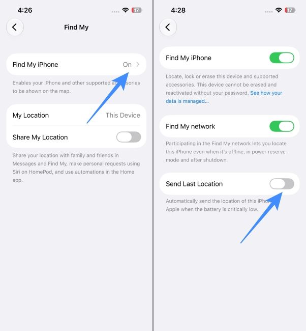 Turn off Send Last Location on iPhone 