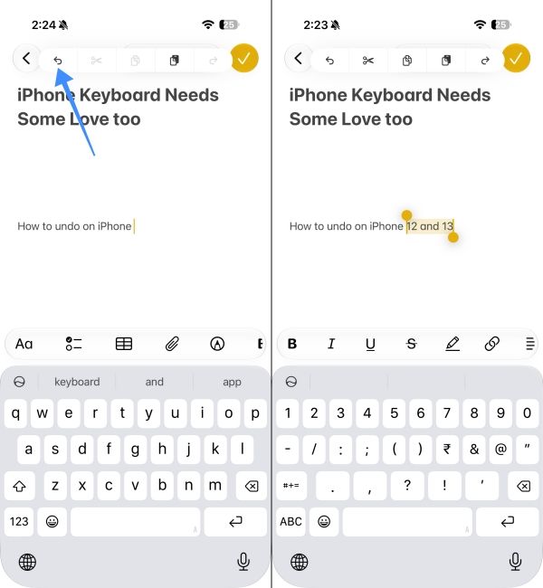 Undo written text on iPhone 