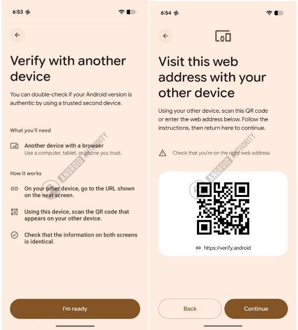Verify with another device screen with QR code