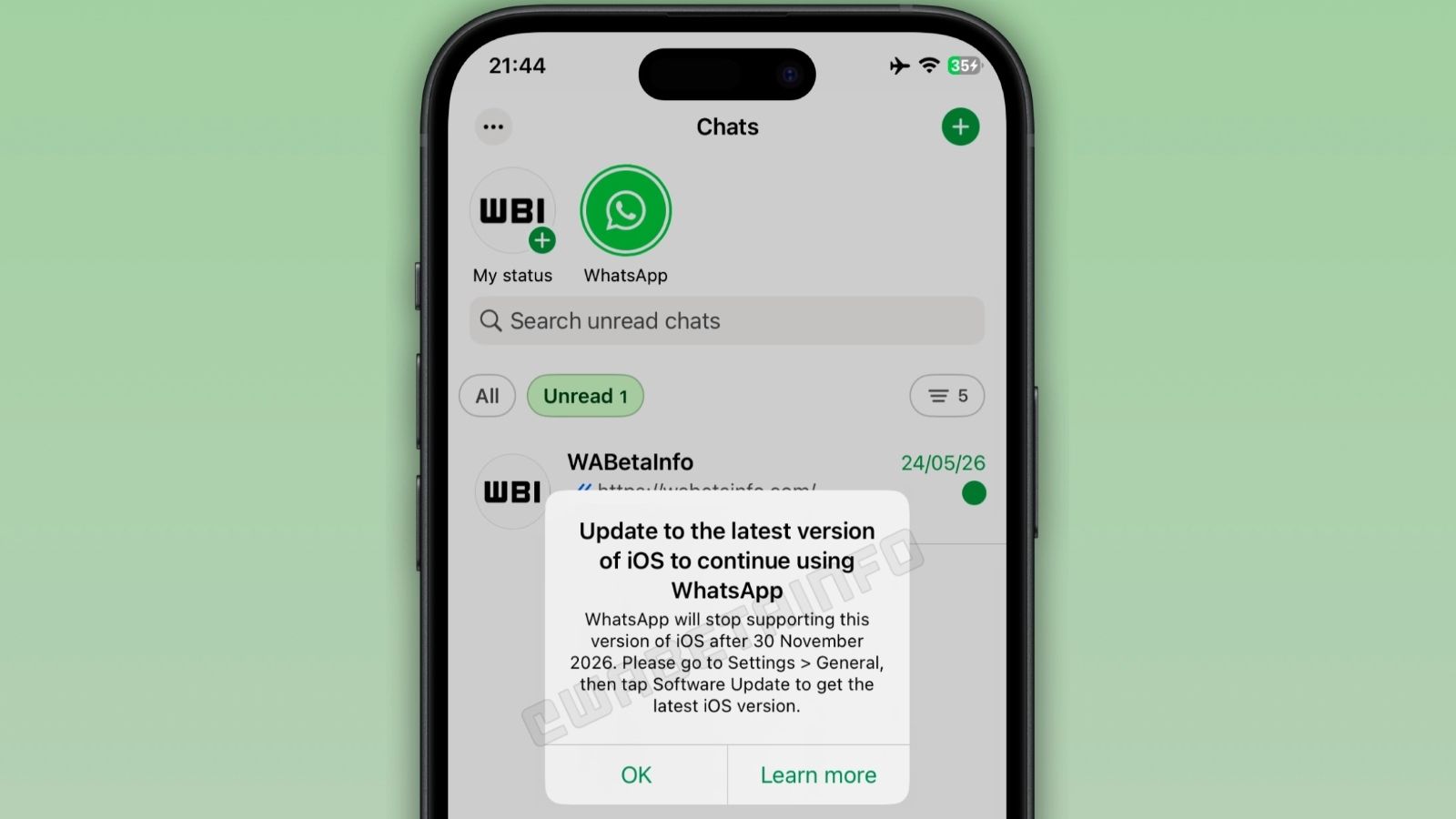 WhatsApp notification about platform will stop working on older iPhones WhatsApp notification about platform will stop working on older iPhones