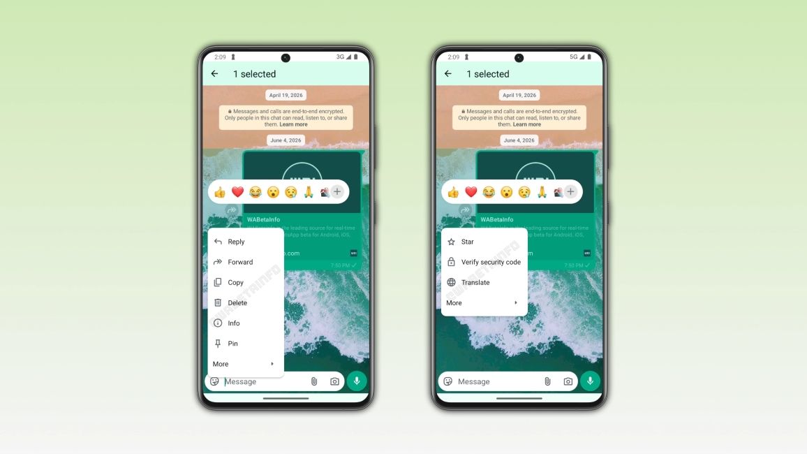 WhatsApp new context menu in action