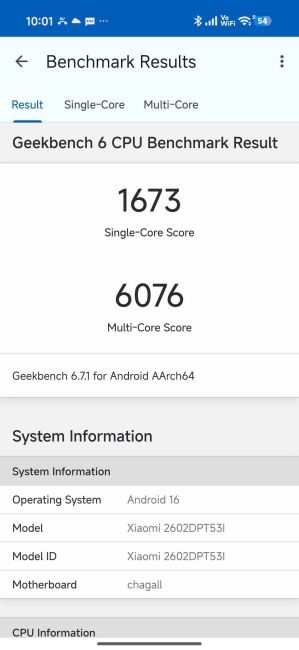 Xiaomi 17T geekbench benchmark scores