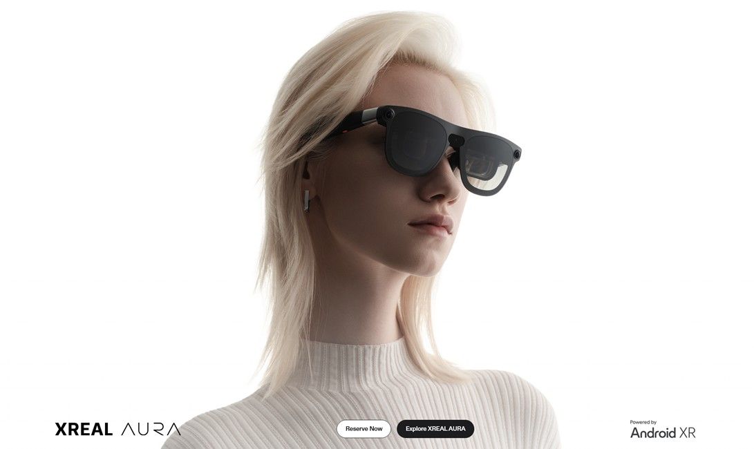 Person wearing XREAL Aura glasses