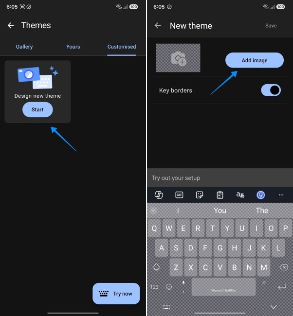 screenshot from a android phone showing how to add image to swiftkey background