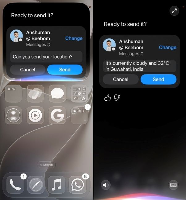 screenshot from iphone running ios 27 developer beta showing siri ai app actions