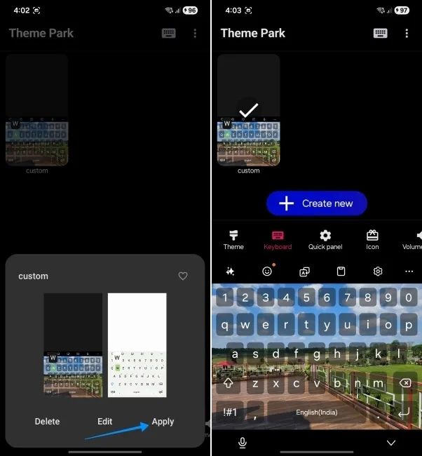 screenshot from a samsung phone showing how to apply custom background on samsung keyboard