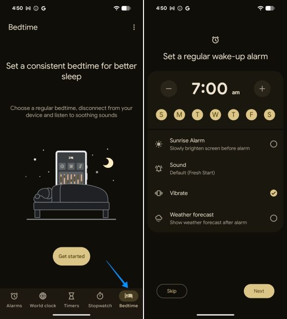 screenshot from pixel showing how to customise bedtime mode in clock app