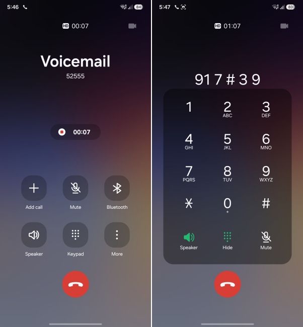 screenshot from samsung phone dialler showing how to change voicemail message on airtel