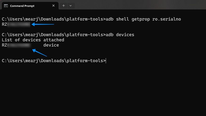 cmd screenshot showing serial number of an android phone using ADB cmd screenshot showing serial number of an android phone using ADB