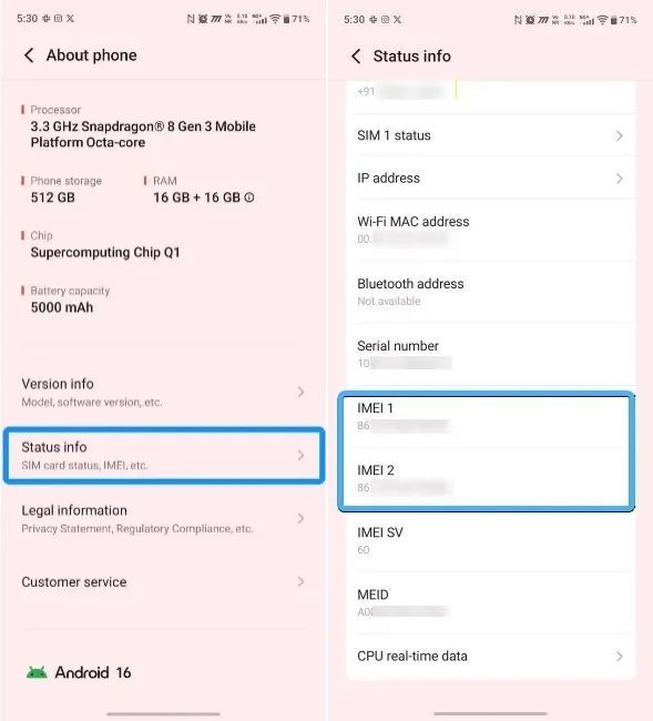 screenshot from a vivo phone showing serial number via settings screenshot from a vivo phone showing serial number via settings
