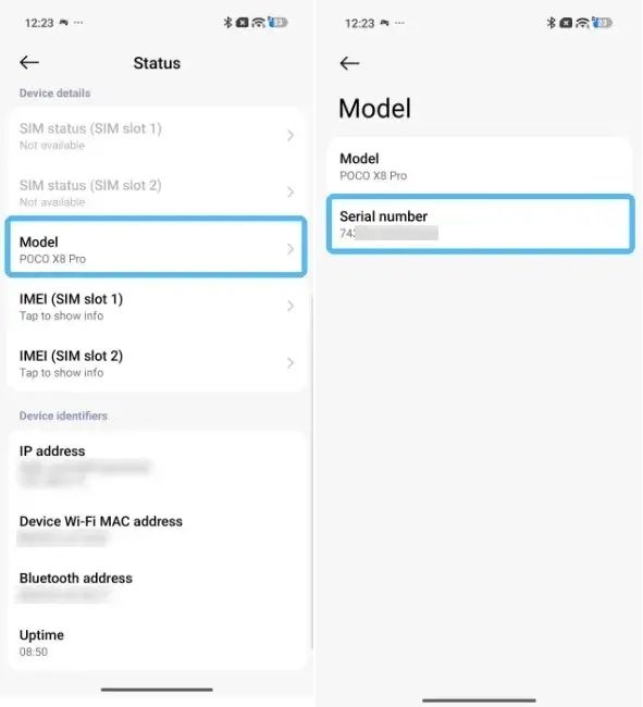 screenshot from a xiaomi phone showing serial number via settings screenshot from a xiaomi phone showing serial number via settings