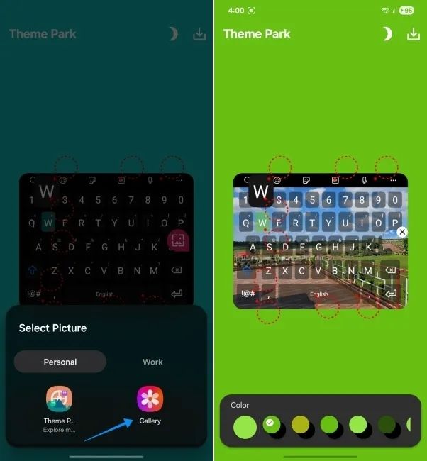 screenshot from a samsung phone showing how to insert keyboard image using theme park