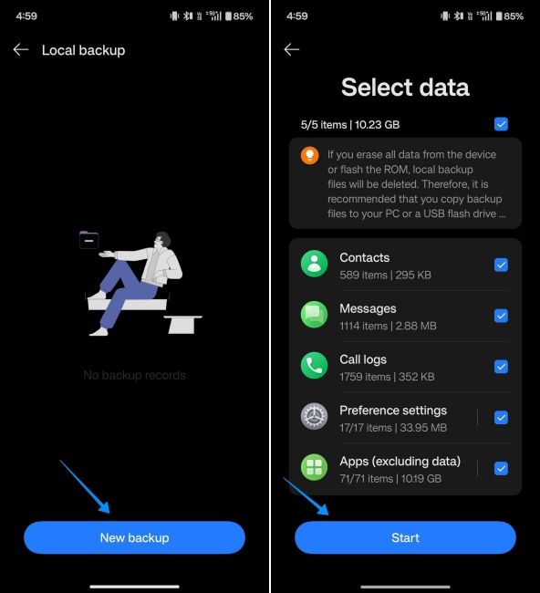 screenshot from oneplus phone showing how to create local backup data screenshot from oneplus phone showing how to create local backup data