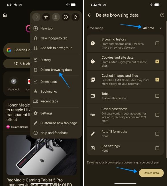 screenshot from a pixel showing how to clear browsing data on chrome android screenshot from a pixel showing how to clear browsing data on chrome android