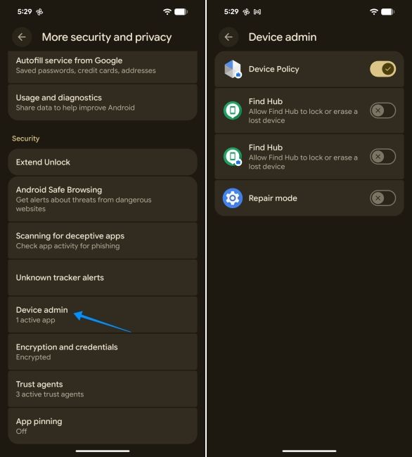 screenshot from a pixel showing how to disable device admin apps on android screenshot from a pixel showing how to disable device admin apps on android