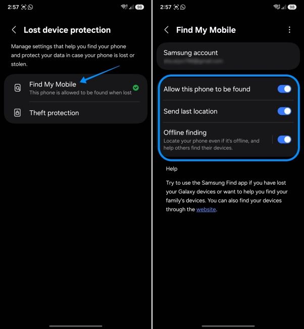 screenshot from samsung phone showing how to activate find my mobile screenshot from samsung phone showing how to activate find my mobile