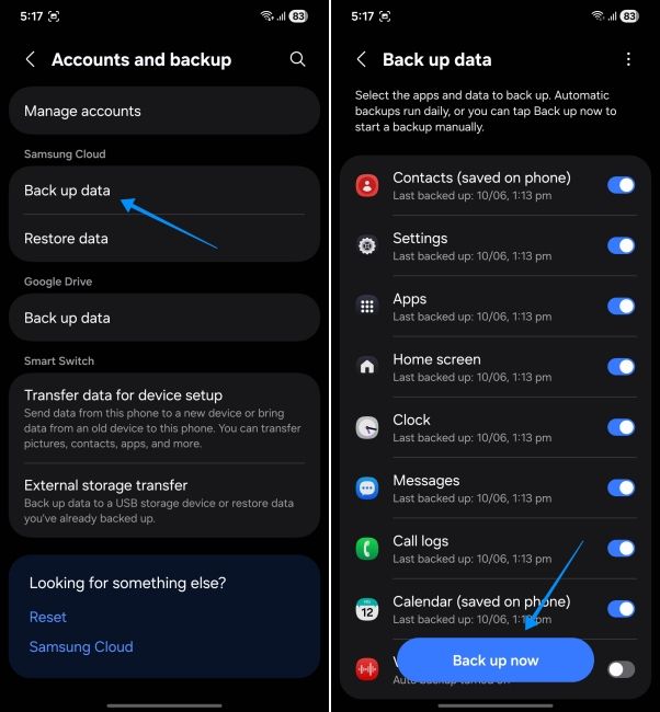 screenshot from samsung phone showing how to back up data screenshot from samsung phone showing how to back up data