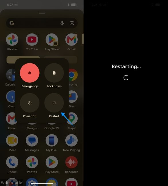 screenshot from pixel phone showing how to exit from safe mode screenshot from pixel phone showing how to exit from safe mode