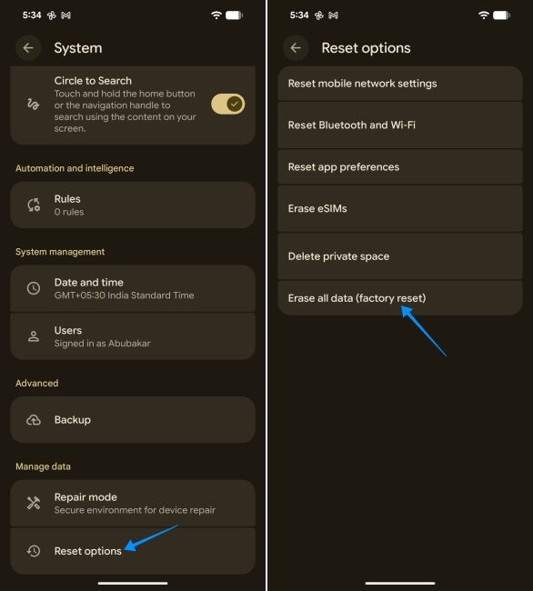 screenshot from a pixel showing how to erase all data on android screenshot from a pixel showing how to erase all data on android