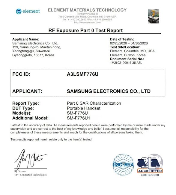 Samsung Galaxy Z Flip 8 FCC certification listing screenshot