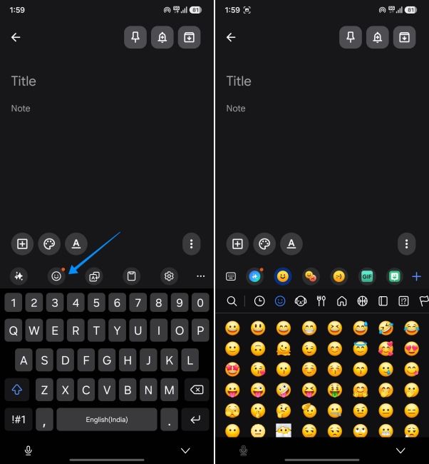 screenshot from one ui showing how to access emoji on samsung keyboard