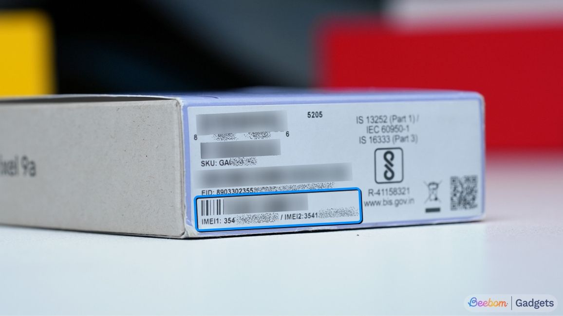 Showing the IMEI details under the box of the Pixel 10 Pro Fold Showing the IMEI details under the box of the Pixel 10 Pro Fold