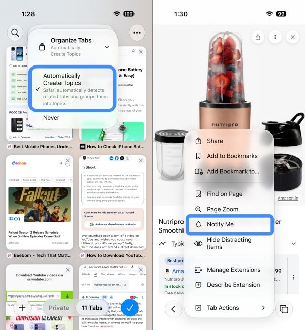 iOS 27 Safari Tab Groups and Notify Me feature showcase iOS 27 Safari Tab Groups and Notify Me feature showcase