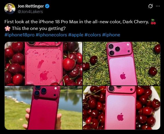 iPhone 18 Pro in Cherry Red colourway in a post by Jon Rettinger