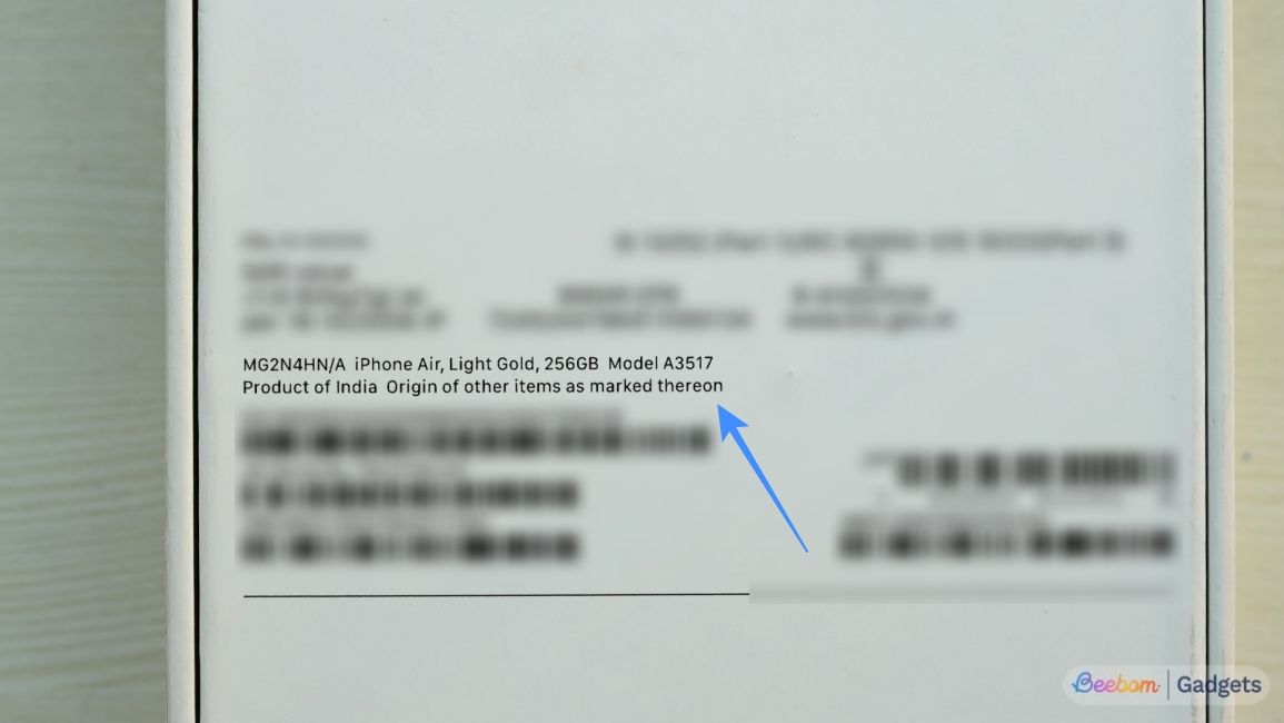 iPhone Air Box Image showing its model number details with an annotation iPhone Air Box Image showing its model number details with an annotation