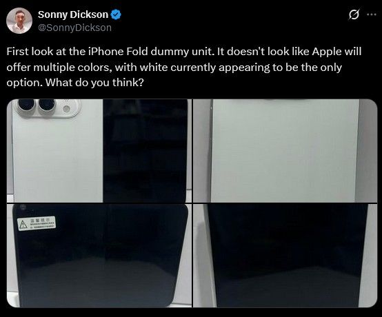 Post from Sonny Dickinson consisting of iPhone Fold dummy units Post from Sonny Dickinson consisting of iPhone Fold dummy units