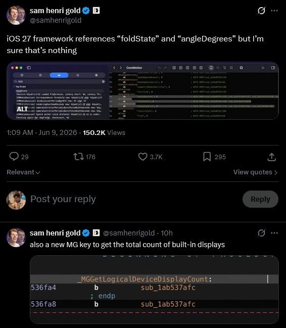 iOS 27 framework references and MG Key to count built-in displays