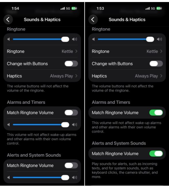 iPhone Sound and Haptics settings with independent sliders iPhone Sound and Haptics settings with independent sliders