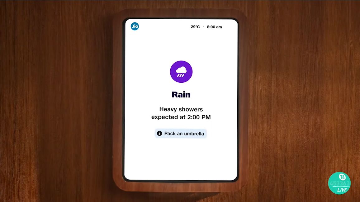 Reliance Jio rain forecast umbrella reminder showcased Reliance Jio rain forecast umbrella reminder showcased