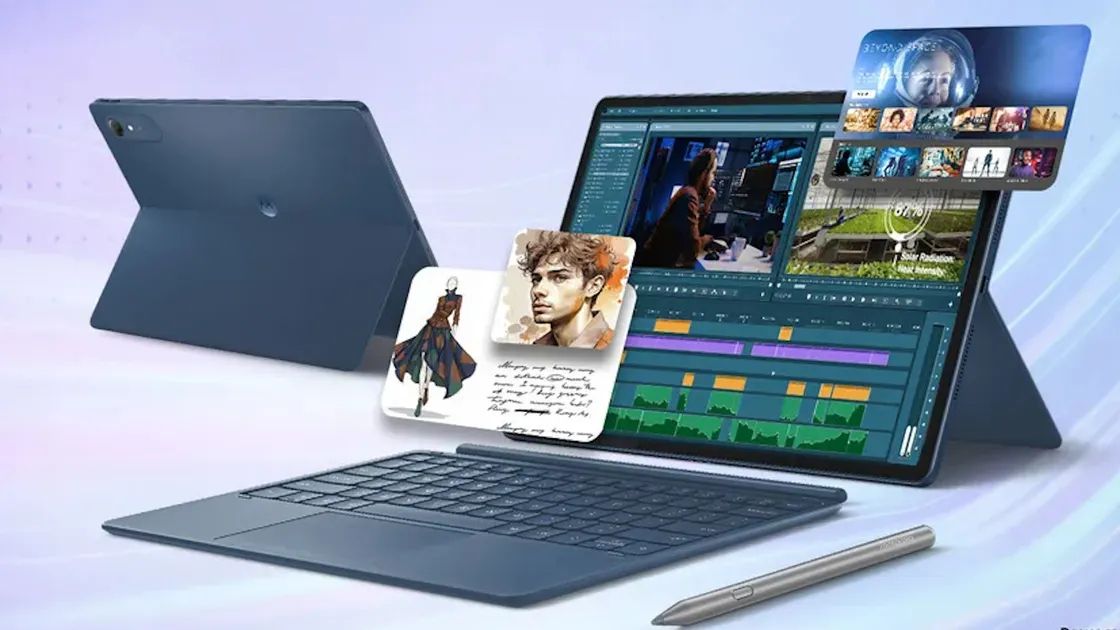 Moto Pad 70 Pro with keyboard and stylus