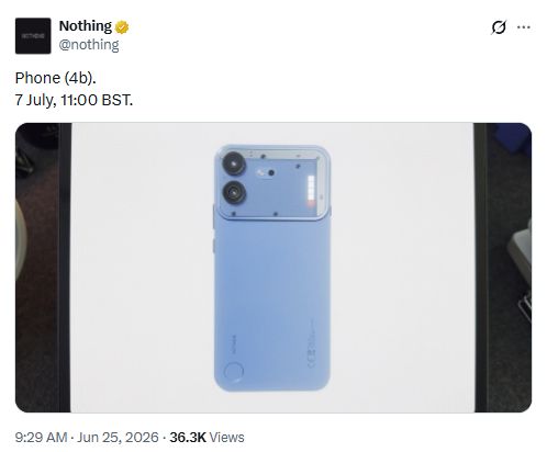 Screenshot of X post confirming Nothing Phone 4b design