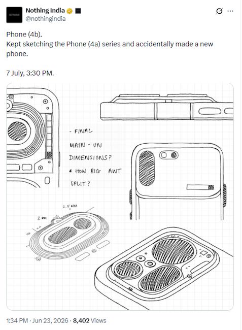 Nothing Phone 4b official release date in X post with sketches