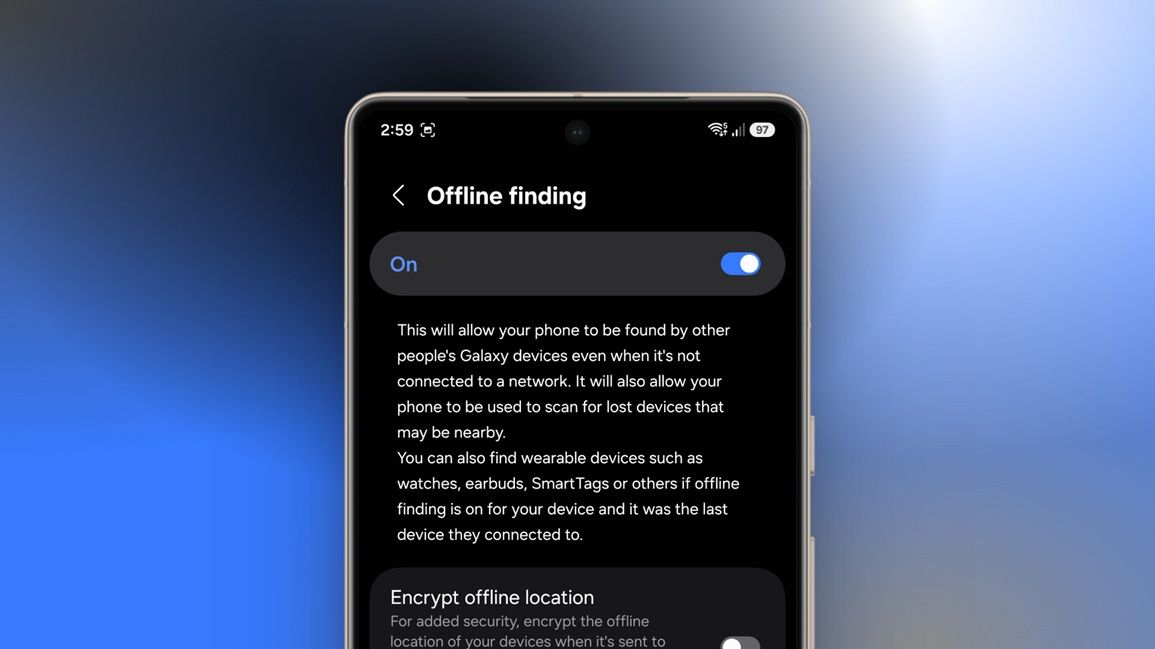 screenshot from samsung phone showing offline finding setting screenshot from samsung phone showing offline finding setting