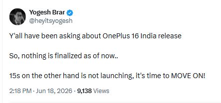 OnePlus 15s India launch cancelled OnePlus 15s India launch cancelled