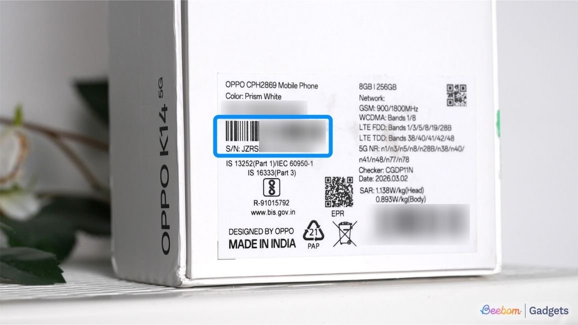 Oppo phone box with IMEI number