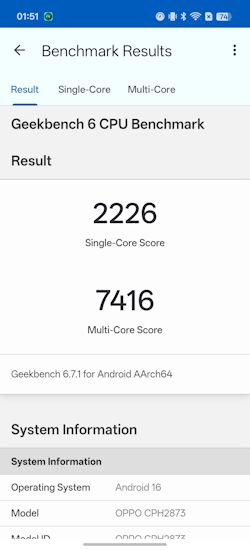 Oppo Find X9s Geekbench CPU