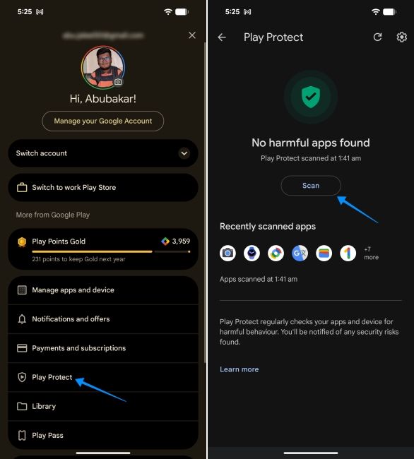 screenshot from a pixel showing how to scan apps using play protect screenshot from a pixel showing how to scan apps using play protect
