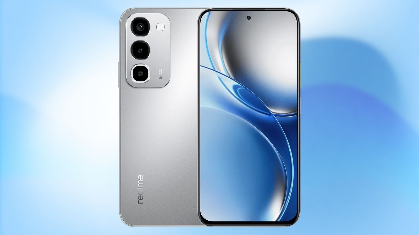 Realme P4R silver front and back design showcased