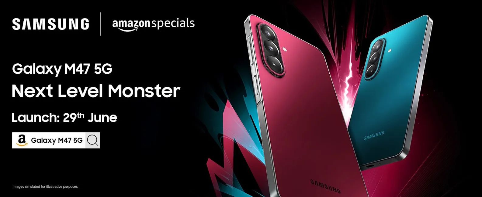 Samsung Galaxy M47 5G India launch banner on Amazon