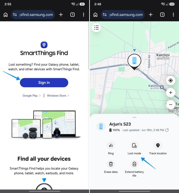 screenshot from android phone showing smartthings find locating a lost samsung phone screenshot from android phone showing smartthings find locating a lost samsung phone