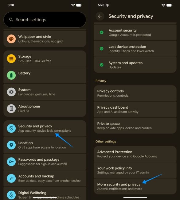 screenshot from a pixel showing how to move to security setting on android screenshot from a pixel showing how to move to security setting on android
