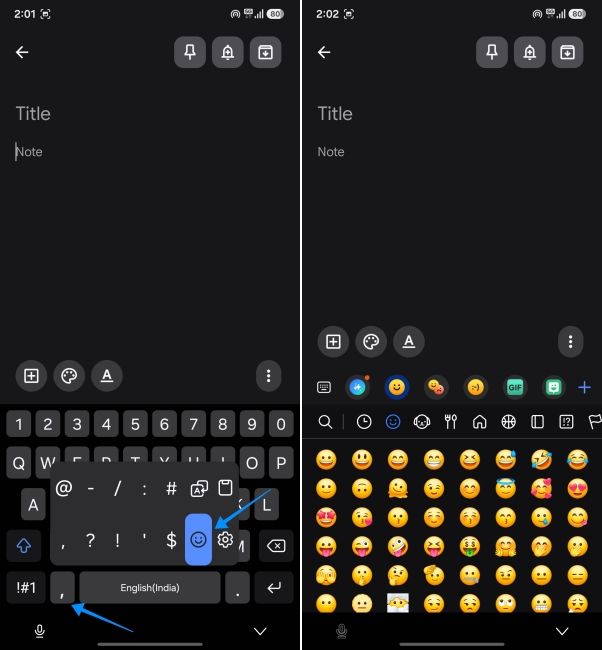 screenshot from one ui showing how to quickly access emoji on samsung keyboard via comma key