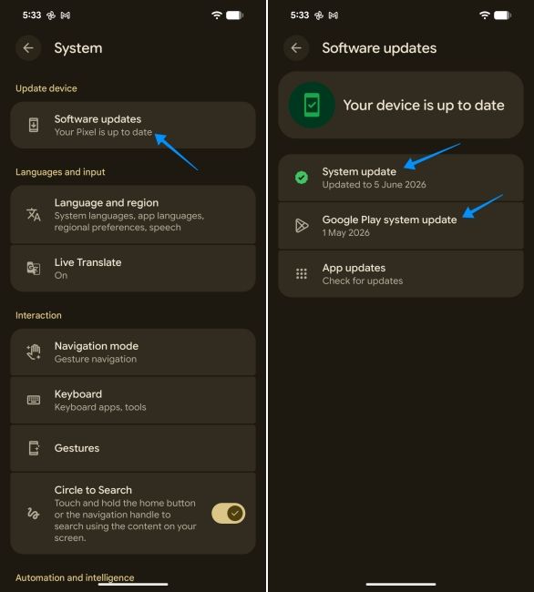 screenshot from a pixel showing how to open system update on android screenshot from a pixel showing how to open system update on android