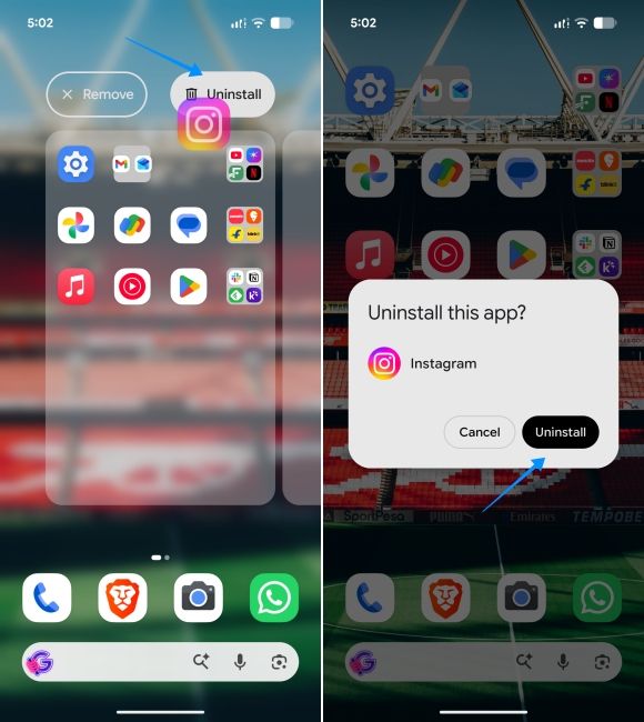 screenshot from pixel showing how to uninstall android apps from homescreen